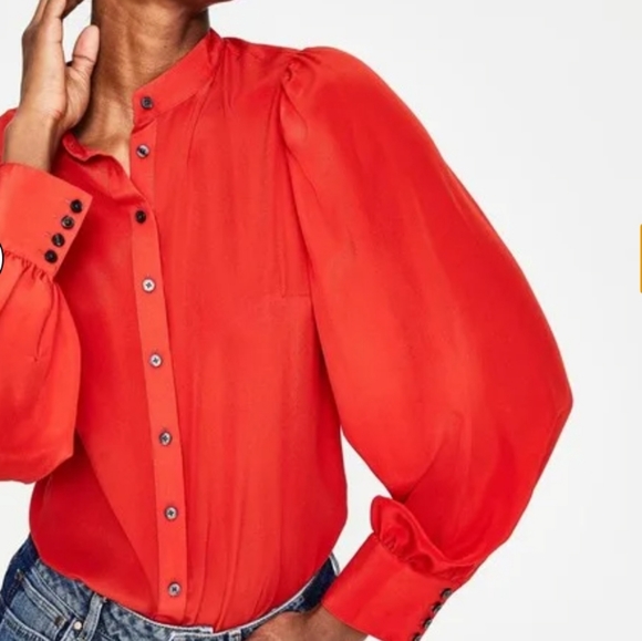 Boden Blouson Sleeve Silk Shirt- Post Box Red - Picture 3 of 13